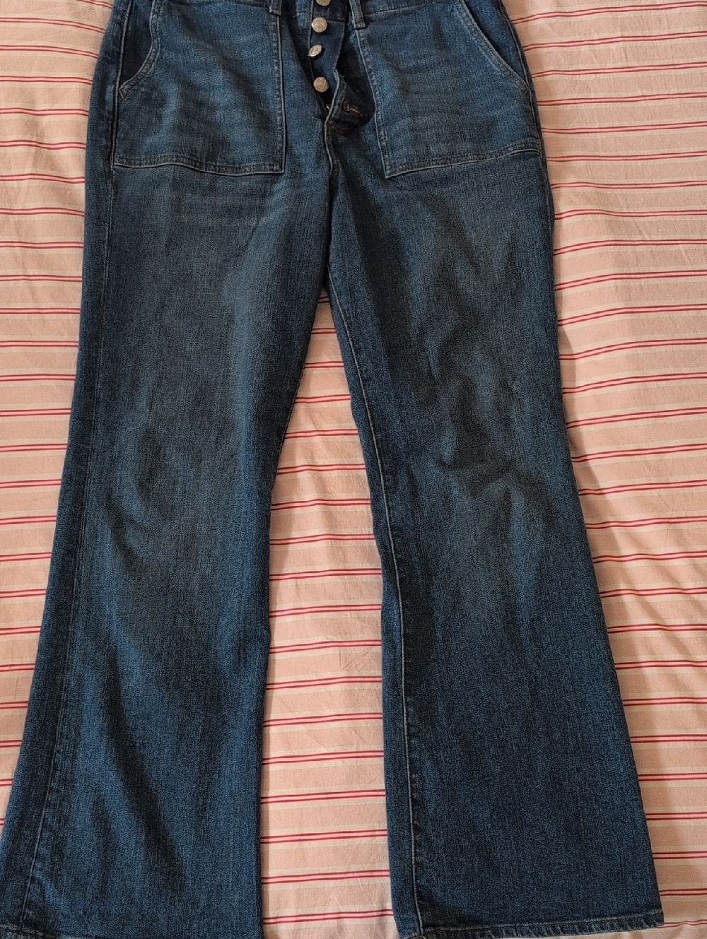 Loft The Slim Flare Button Front Jeans High Rise Patch Pockets Size 12